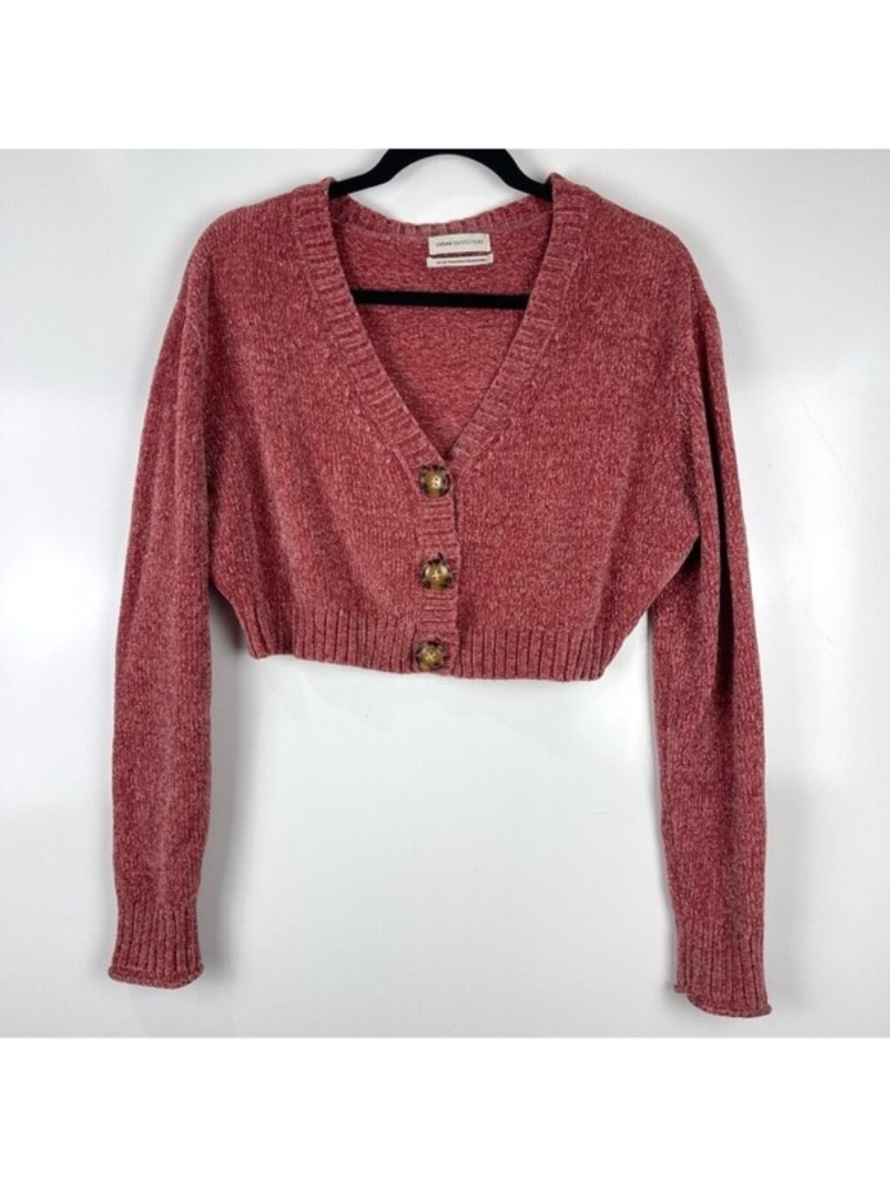 Urban Outfitters Maura Cropped Chenille Cardigan Women’s Size Medium Pink Knit